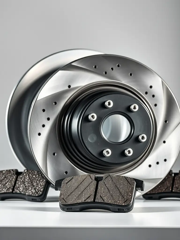Close-up of high-quality brake pads and rotors, emphasizing the use of premium parts in ALLO MOBILE MECHANIC's brake replacements.